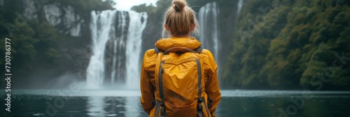 Woman Looking Beautiful Waterfalls Milford, Background Banner HD