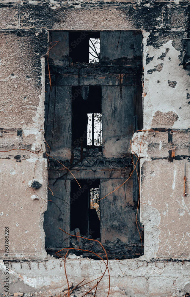destroyed and burned houses in the city during the war in Ukraine destroyed and burned houses in the city during the war in Ukraine