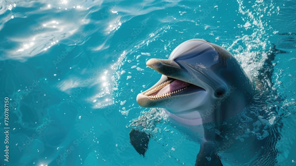 Obraz premium Joyful Dolphin: Aquatic Playtime in the Blue Sea