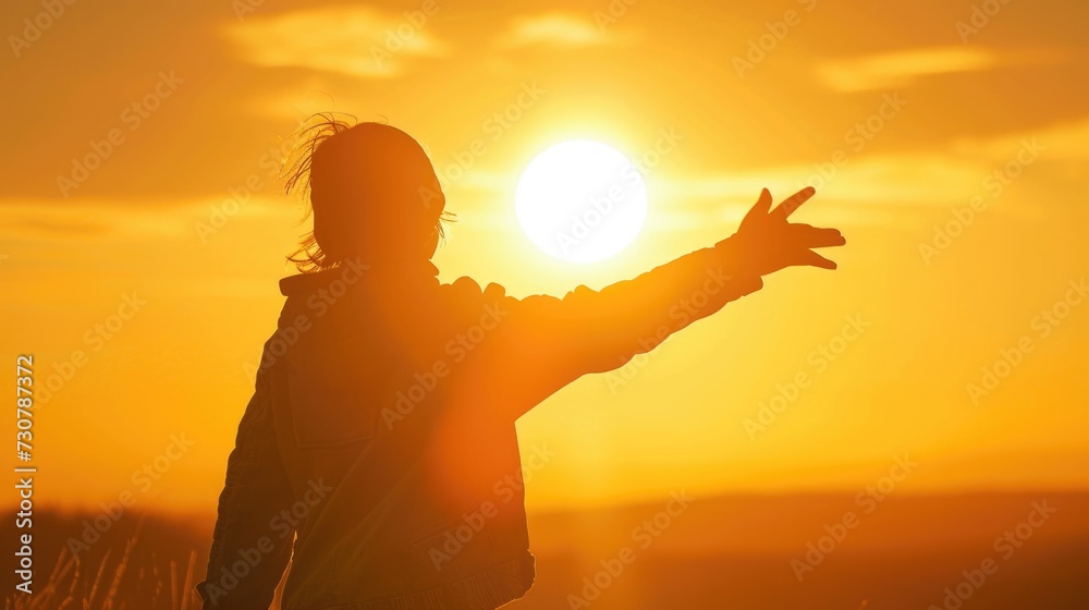 Silhouette of a Person Reaching Out Towards the Setting Sun