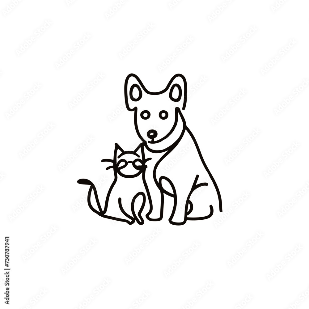 Dog and cat doodling vector illustration style