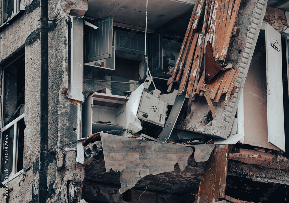 destroyed and burned houses in the city Russia Ukraine war destroyed and burned houses in the city Russia Ukraine war