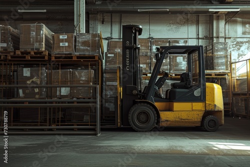 Forklift to help make work easier in the warehouse. Generate AI image