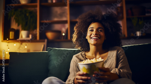 Woman enjoying a movie night at home