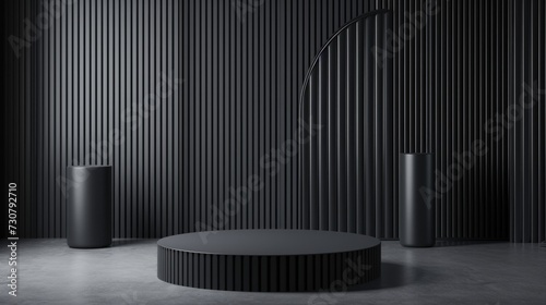 Sleek Modern Product Display with Textured Black Vertical Lines
