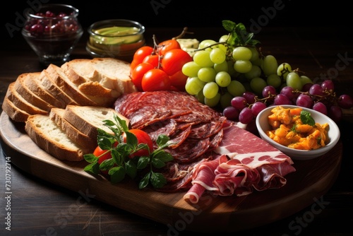 Delicious and tasty meat dishes. Ham, salami, prosciutto. Italian appetizers.