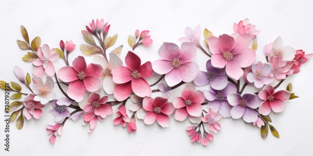 3D Watercolor of spring leaves and flowers 