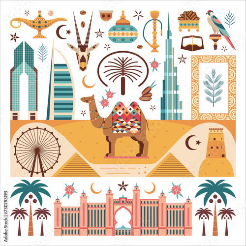 Travel Emirates Element Collection of UAE Symbols