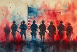 U.S. Army Soldiers Standing in Front of the American Flag Generative AI