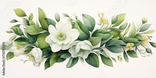 3D Watercolor of spring leaves and flowers 