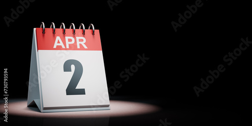 April 2 Calendar Spotlighted on Black Background