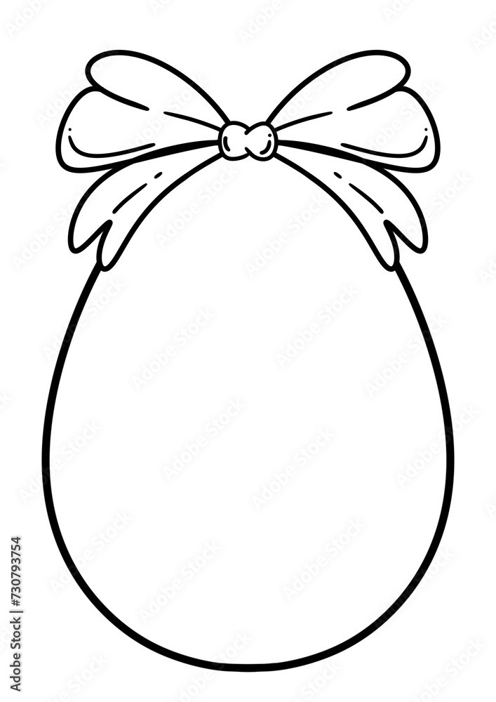 Hand Drawn Easter Egg  Outline Illustration, Easter Frame, Easter Egg,  Simple black and white line art frame for kids activities 