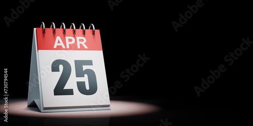April 25 Calendar Spotlighted on Black Background