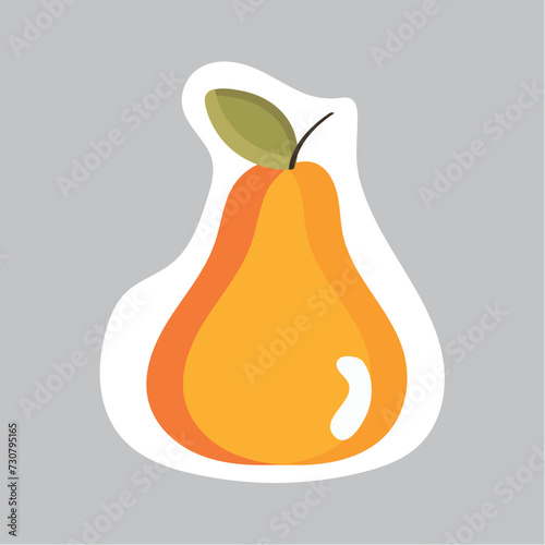 Food sticker of colorful set. In this cartoon design illustration a mouthwatering pear takes center stage, beautifully combined with design elements. Vector illustration.