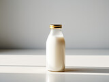 milk in a glass bottle mockup, bottle on the table