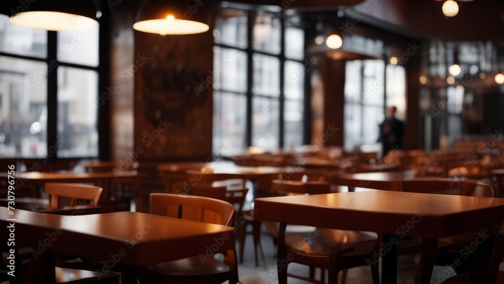 An empty cafe with wooden tables and a beautiful interior. An empty cafe with wooden tables and a beautiful interior.