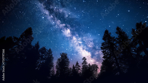 Beautiful night sky, milky way and trees