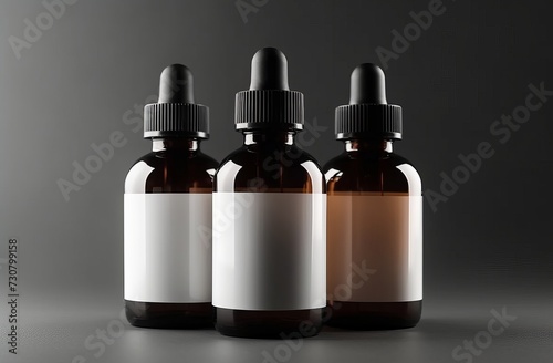 Dark bottle mockup for serum, natural oil on white background. Concept of natural and vegan cosmetics, body care and spa treatments
