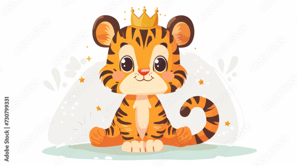 Fototapeta premium Illustration of a cute baby tiger with a crown