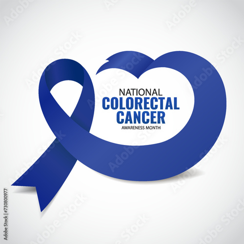Vector illustration of National Colorectal Cancer Awareness Month. Banner with dark blue ribbon
