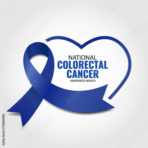 Vector illustration of National Colorectal Cancer Awareness Month. Banner with dark blue ribbon
