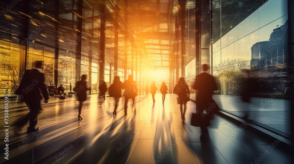 Blurred motion of Business workplace with people in walking in office space Blurred motion of Business workplace with people in walking in office space