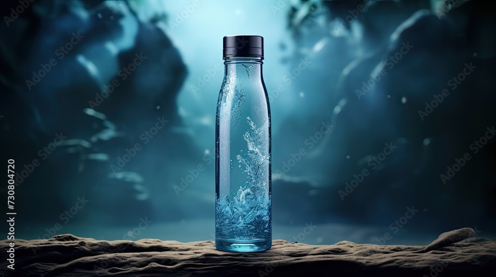 pure water bottle with water falling on it in natural environment, environmental health concept - obrazy, fototapety, plakaty 