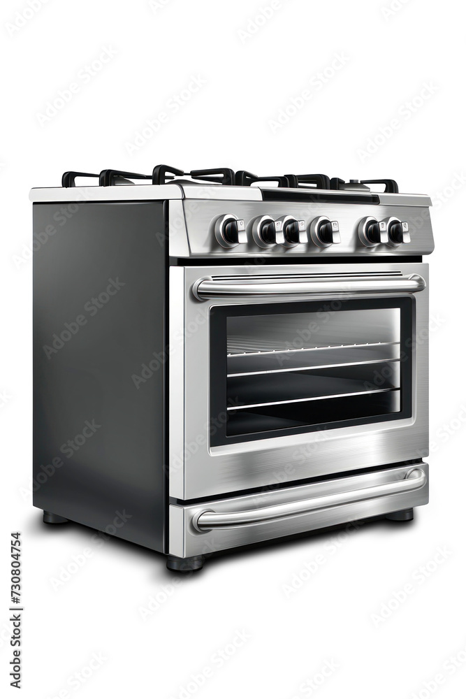 A gas stove with four burners built into the kitchen, isolated on a white background. A gas stove with four burners built into the kitchen, isolated on a white background.