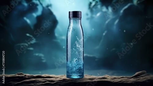 pure water bottle with water falling on it in natural environment, environmental health concept photo