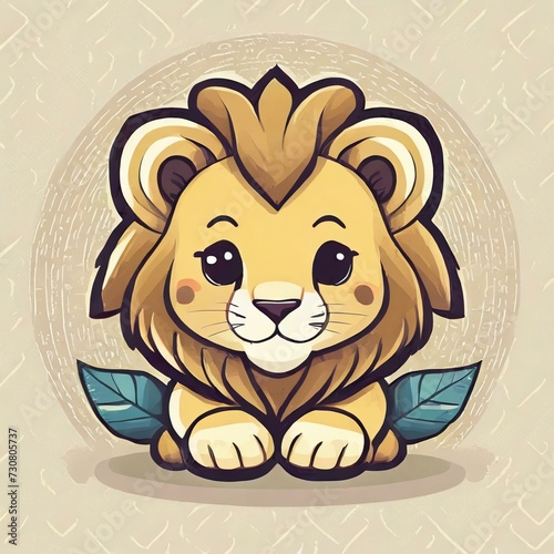 flat logo of Vector chibi lion illustration vector 