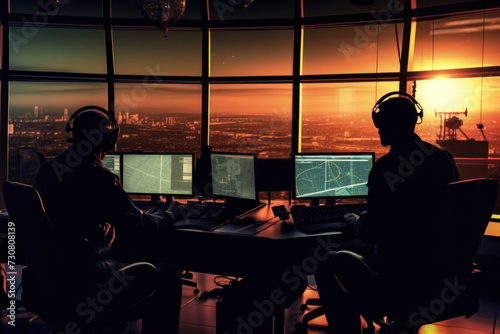 A military surveillance officers working with computer screen in central o photo