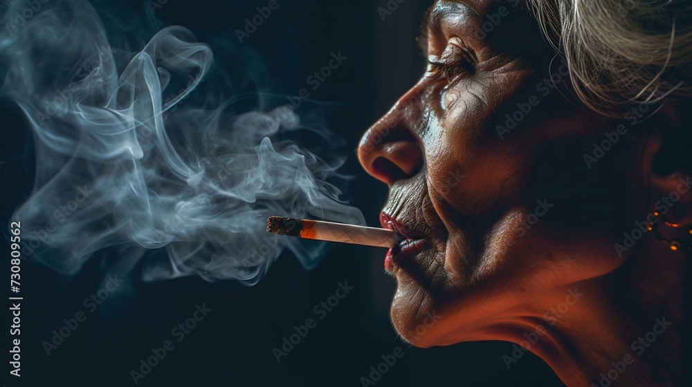 Fototapeta premium Contemplative Senior Woman with a Cigarette. Generative ai