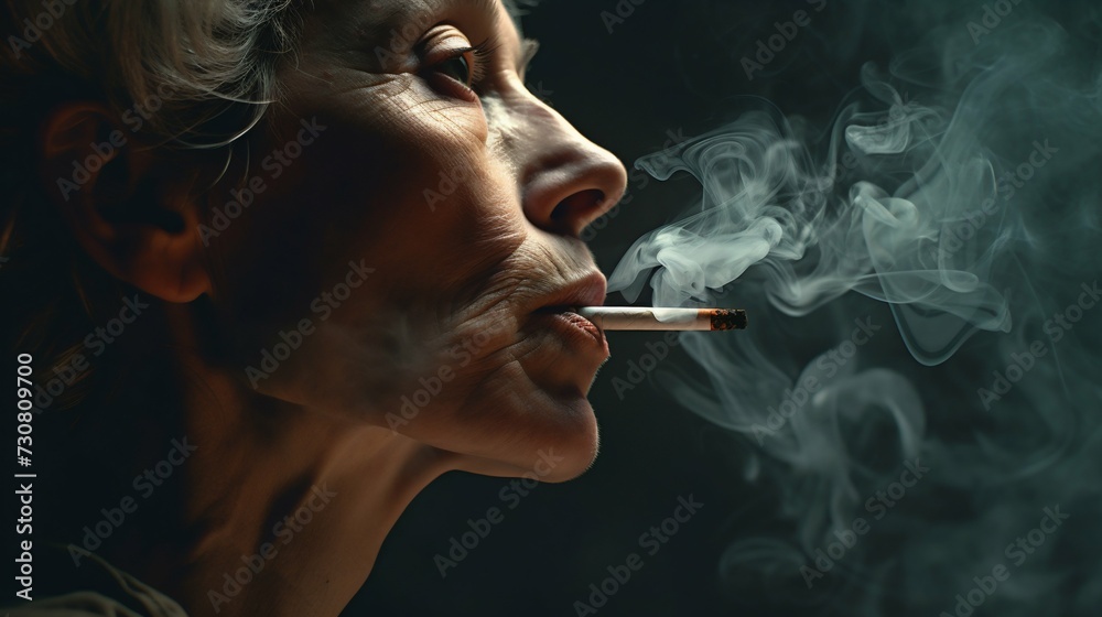 Fototapeta premium Contemplative Senior Woman with a Cigarette. Generative ai