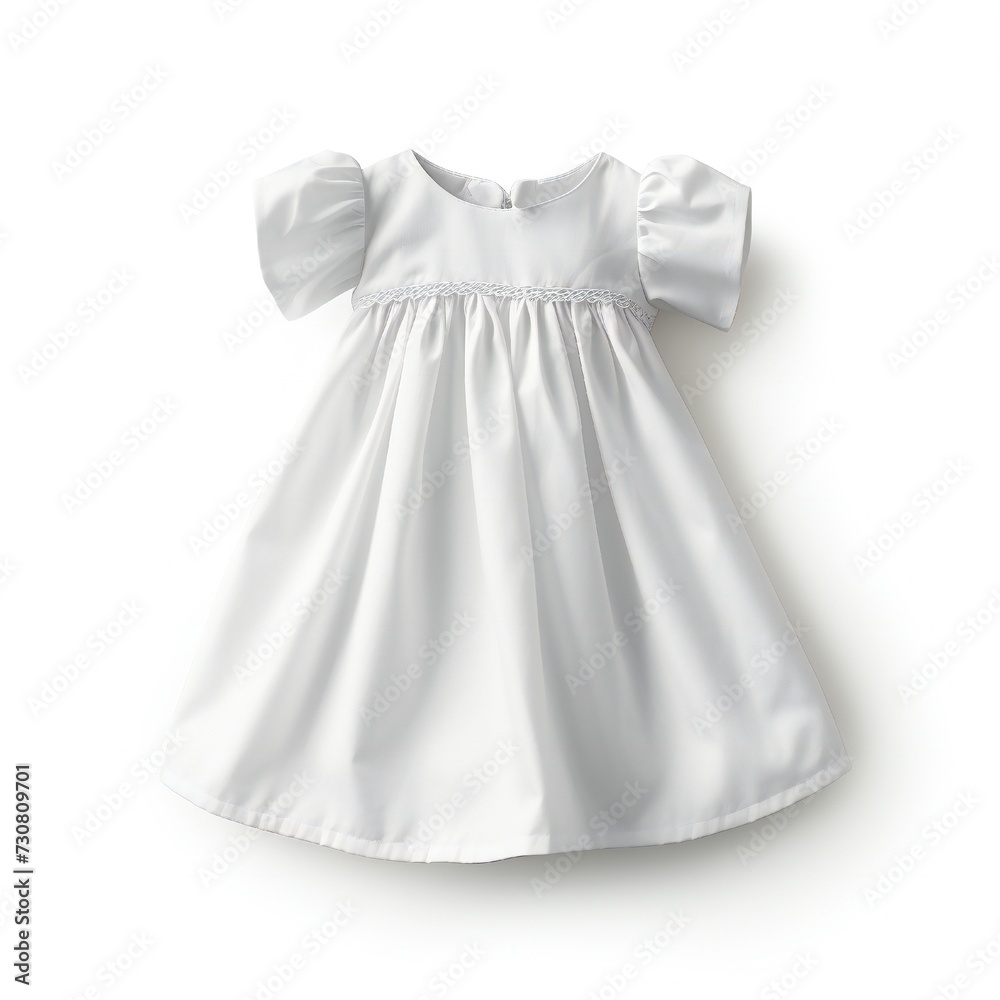 White infant cotton dress mockup isolated on white background Generative Ai White infant cotton dress mockup isolated on white background Generative Ai
