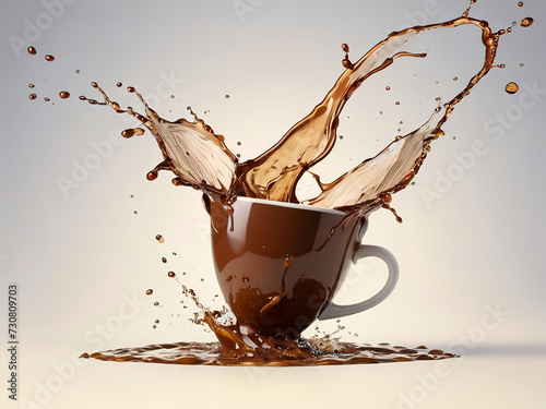 Coffee splashing out of a cup. 3d rendering Isolated background
