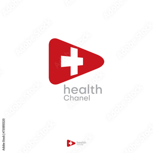 Play button with plus cross icon medical logo. Usable for business, science, healthcare, medical, hospital and doctor chanel design vector