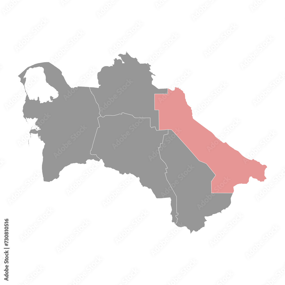 Lebap Region map, administrative division of Turkmenistan. Vector illustration.