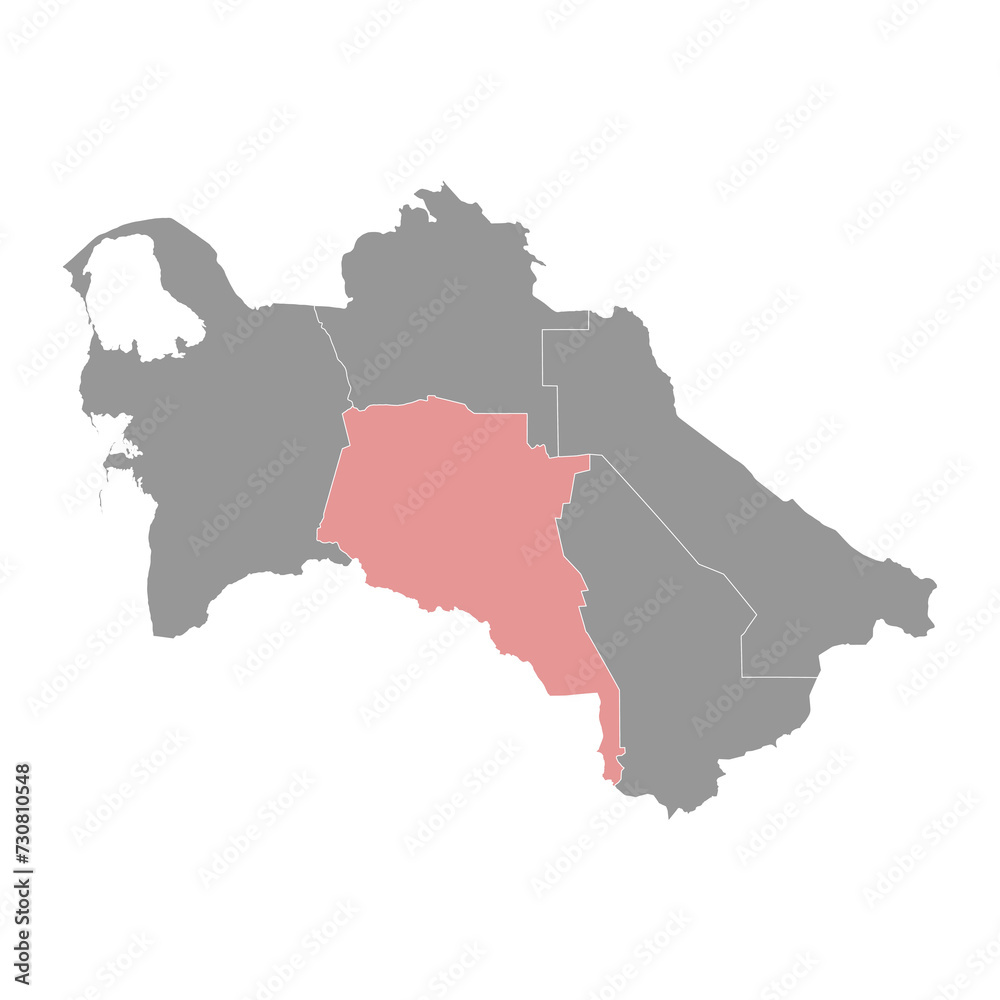 Ahal Region map, administrative division of Turkmenistan. Vector illustration.