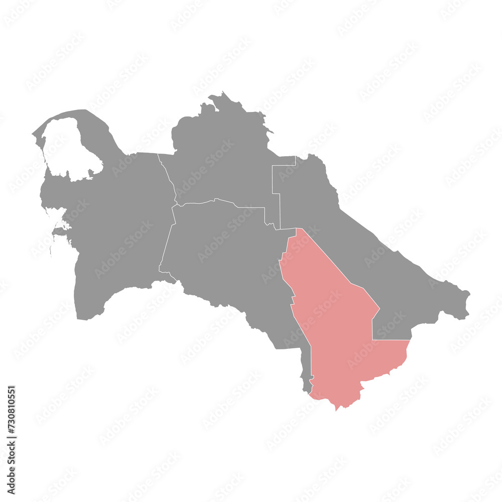 Fototapeta premium Mary Region map, administrative division of Turkmenistan. Vector illustration.