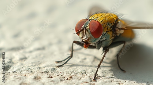 close up of a fly on the wall, eyes in focus © Jasenko