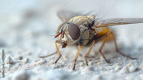 close up of a fly on the wall, eyes in focus