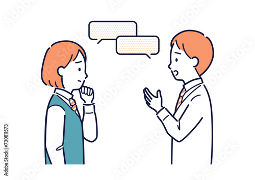 解決策を探して会話する男子生徒と女子生徒のイラスト