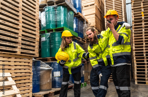 Photography Wood factory worker man having injure at work with colleagues helping