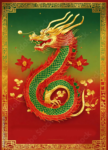 Year of the Dragon, Chinese New Year Festival, New Year Celebration. Generative AI.