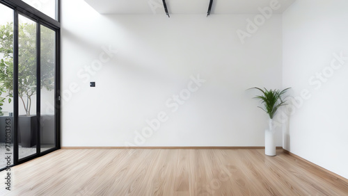 3D rendering large blank wall with small plant interior room ai generated
