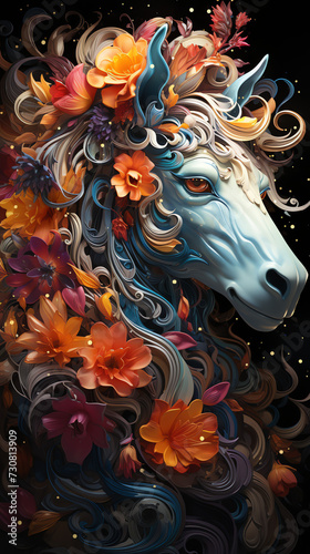 Schönes Pferd mit Blumen
