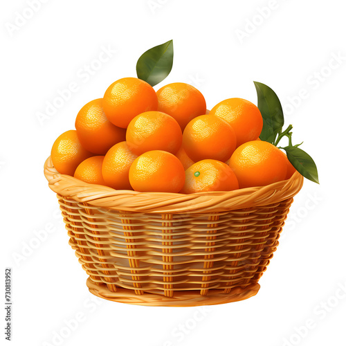 Tangerinea fruits or Santang in traditional bamboo basket. Oranges on transparent background.