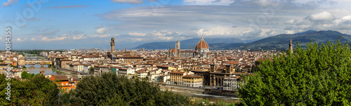 View over the Arno river, the Palazzo Vecchio and the Florence Cathedral in Florence, Tuscany, Italy, on a sunny day in spring.