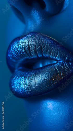 Sapphire Blue Metallic Lips Close-Up