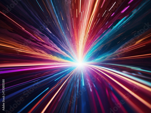 Light speed, hyperspace, space warp background. colorful streaks of light gathering towards the event horizon.